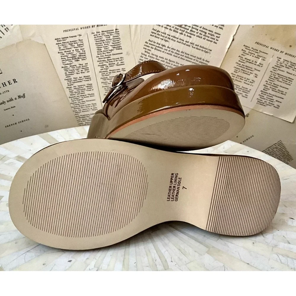 Free People Intentionally Blank Era Platfrom Mary Jane Clog Brown Patent - Picture 8 of 10